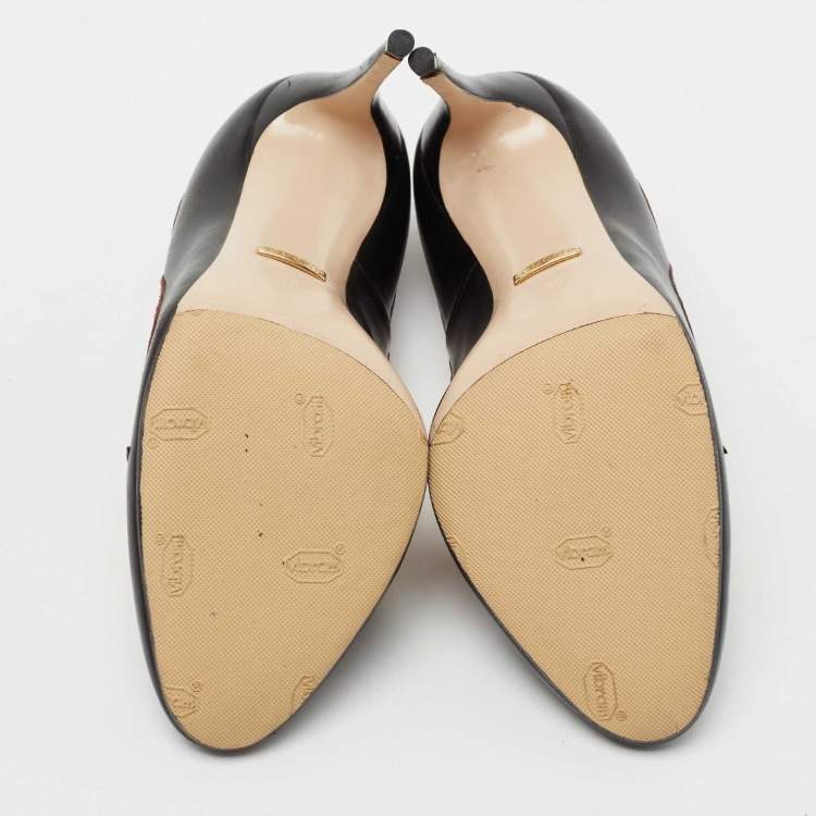 مملوكة مسبقًا Gucci Black/Red Leather Kingsnake Pumps Size 38