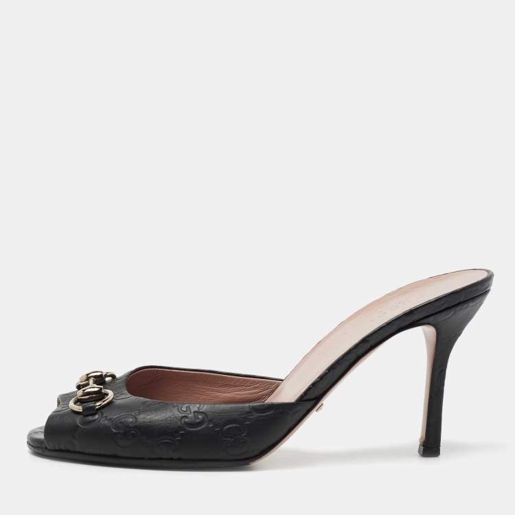 Gucci Black Guccissima Leather Horsebit Slide Sandals Size 39 Gucci ...