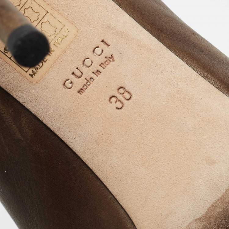 Pre Owned Gucci Brown Leather Whipstitch Peep Toe Platform Pumps Size 38