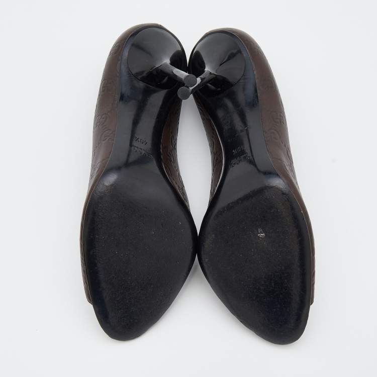 Pre Owned Gucci Dark Brown Guccissima Leather Open Toe Pumps Size 40.5