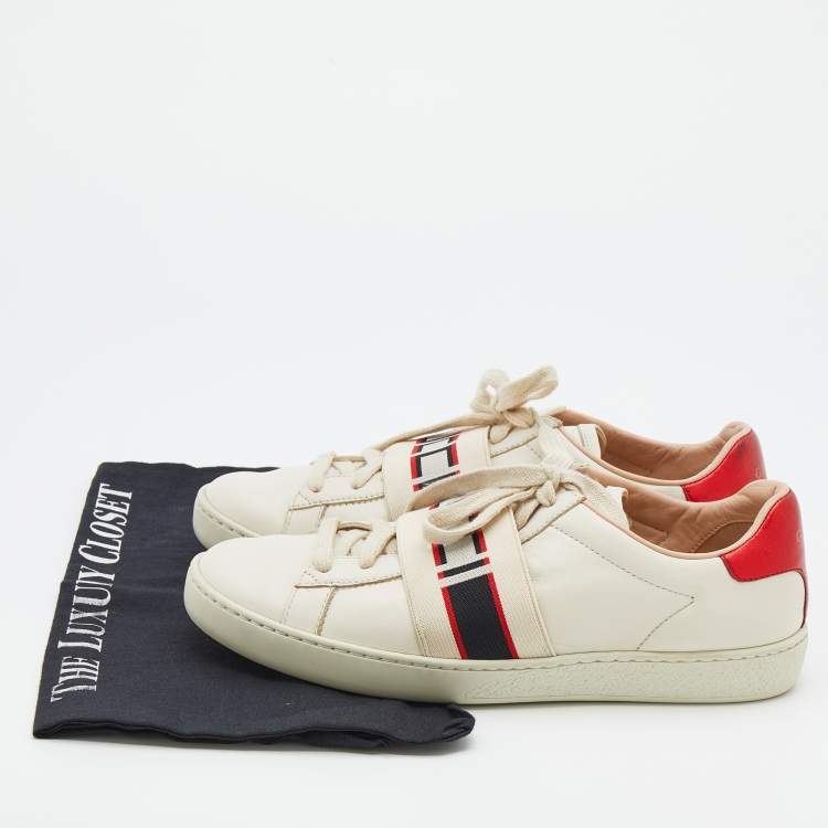 Pre Owned Gucci White/Red Leather Elastic Band Ace Low Top Sneakers Size 37