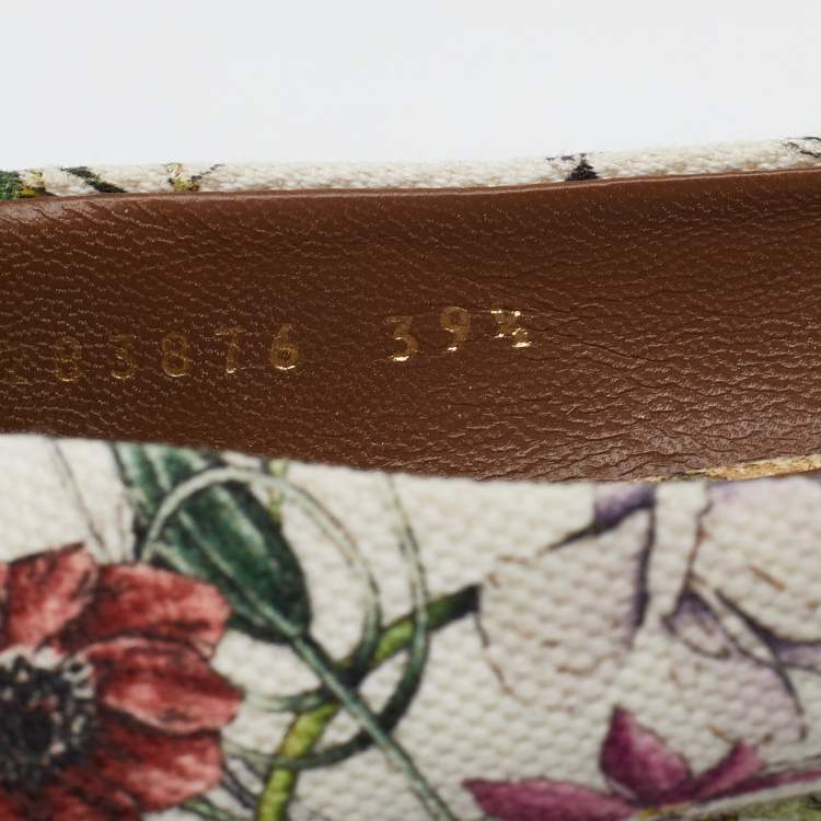 Pre Owned  Gucci Multicolor Floral Print Canvas Horsebit Peep Toe Wedge Pumps Size 39.5
