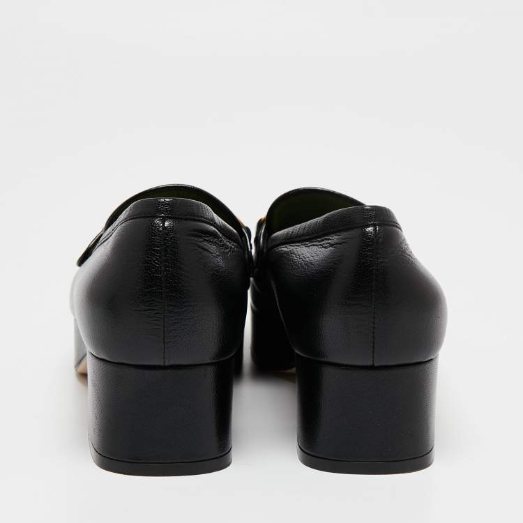 Pre Owned Gucci Black Leather 1953 Horsebit Platform Moccasin Size 37.5