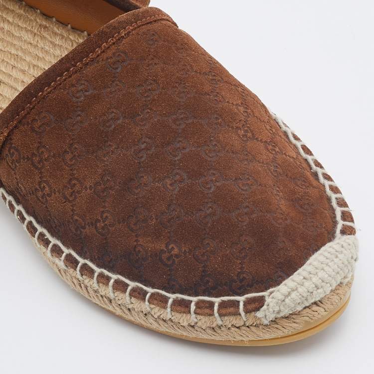Pre Owned Gucci Brown Micro Guccissima Suede Espadrille Flats Size 39