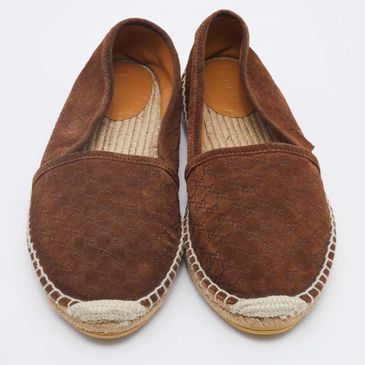 Pre Owned Gucci Brown Micro Guccissima Suede Espadrille Flats Size 39