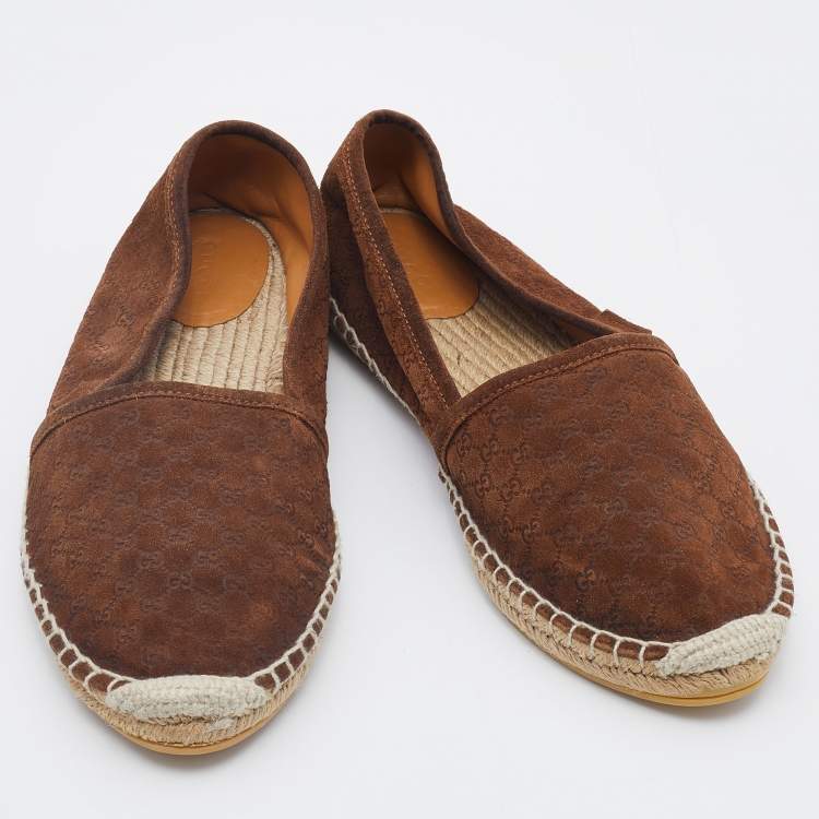 Pre Owned Gucci Brown Micro Guccissima Suede Espadrille Flats Size 39