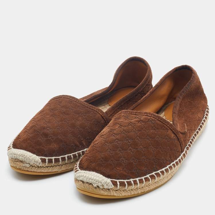 Pre Owned Gucci Brown Micro Guccissima Suede Espadrille Flats Size 39