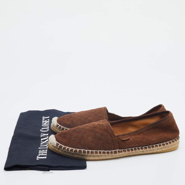 Pre Owned Gucci Brown Micro Guccissima Suede Espadrille Flats Size 39