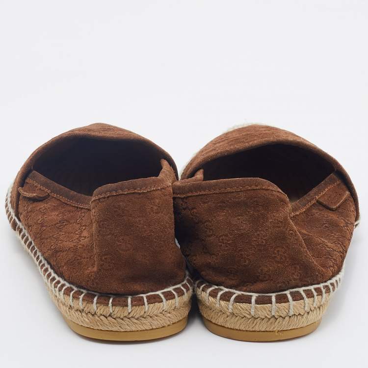Pre Owned Gucci Brown Micro Guccissima Suede Espadrille Flats Size 39