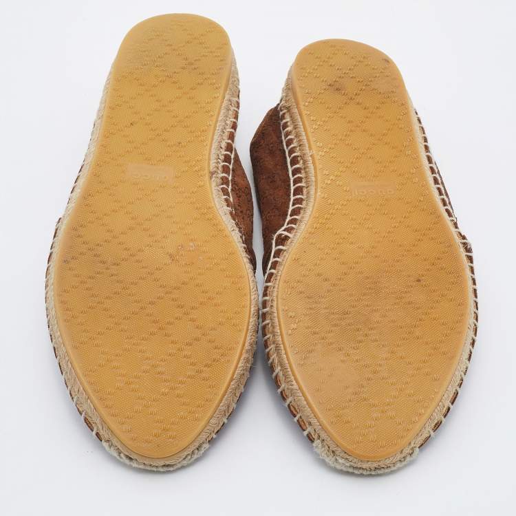 Pre Owned Gucci Brown Micro Guccissima Suede Espadrille Flats Size 39