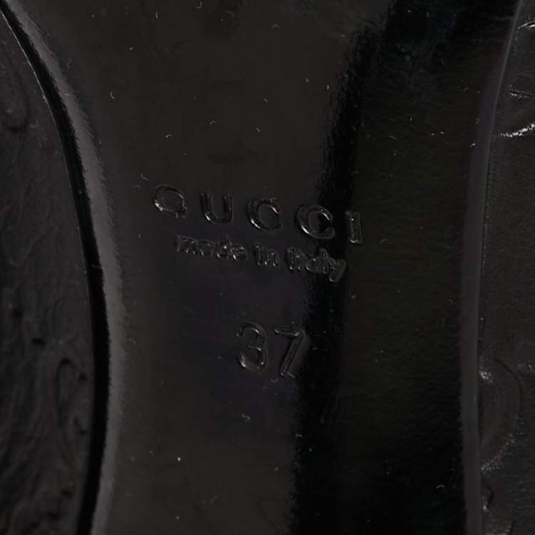 Pre Owned Gucci Black Guccissima Leather GG Open Toe Pumps Size 37