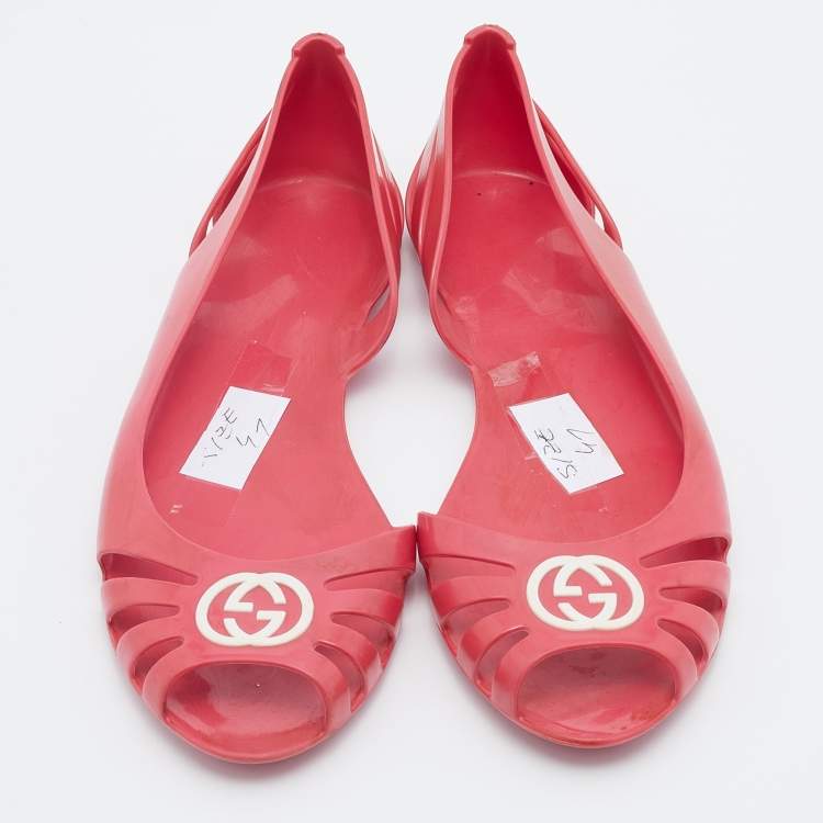 مملوكة مسبقًا Gucci Pink Jelly Interlocking GG Marola Ballet Flats Size 41
