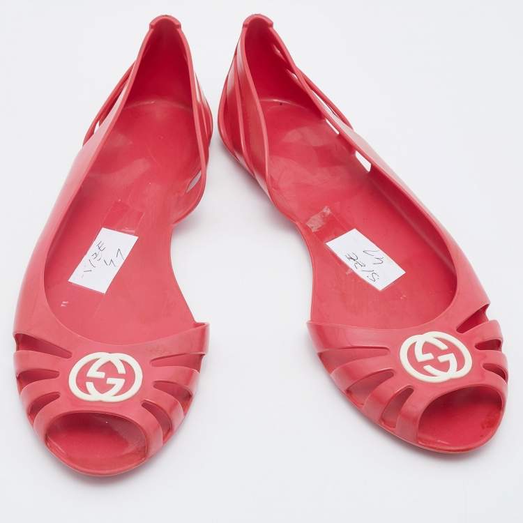 مملوكة مسبقًا Gucci Pink Jelly Interlocking GG Marola Ballet Flats Size 41