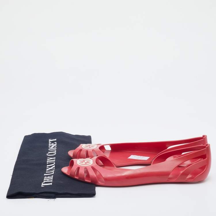 مملوكة مسبقًا Gucci Pink Jelly Interlocking GG Marola Ballet Flats Size 41