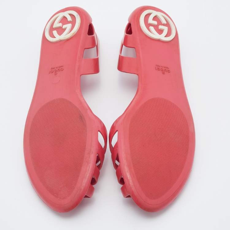 مملوكة مسبقًا Gucci Pink Jelly Interlocking GG Marola Ballet Flats Size 41