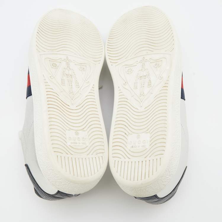 Pre Owned Gucci Silver Leather Ace Web Low Top Sneakers Size 39