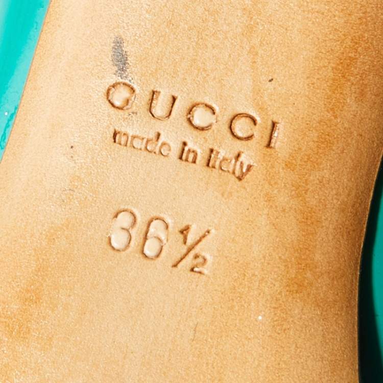 Pre Owned Gucci Sea Green Patent Leather Jolene Horsebit Peep Toe Pumps Size 36.5