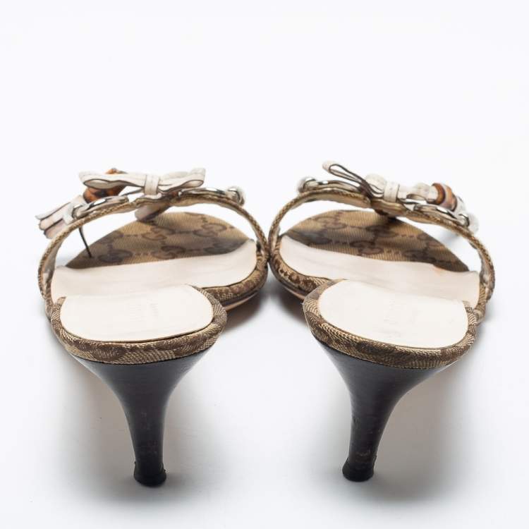 Pre Owned Gucci Brown GG Canvas Bamboo Tassel Horsebit Slide Sandals Size 39