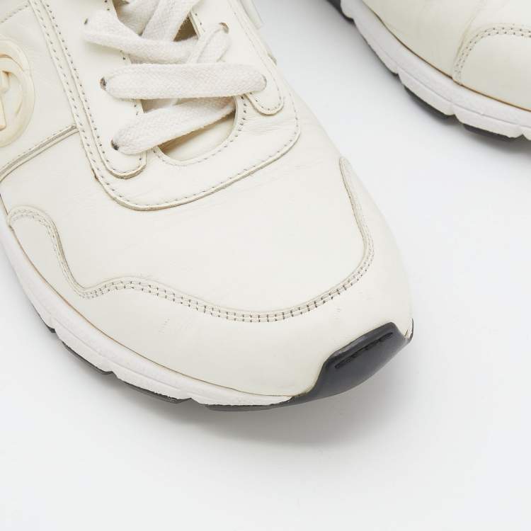 Pre Owned Gucci White Leather Interlocking G Sneakers Size 36.5