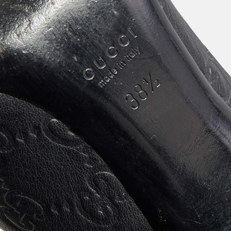 Pre Owned Gucci Black Guccissima Leather Peep Toe Pumps Size 38.5