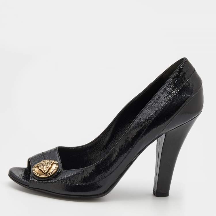 Pre Owned Gucci Black Patent Leather Hysteria Open Toe Pumps Size 39