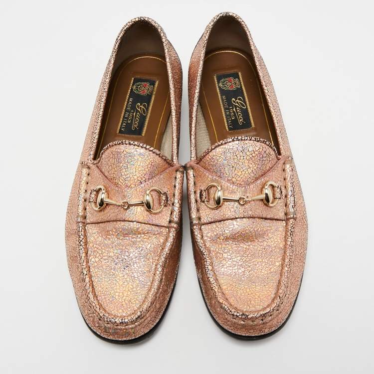 Pre Owned Gucci Multicolor Texture Leather Horsebit Loafers Size 36.5 