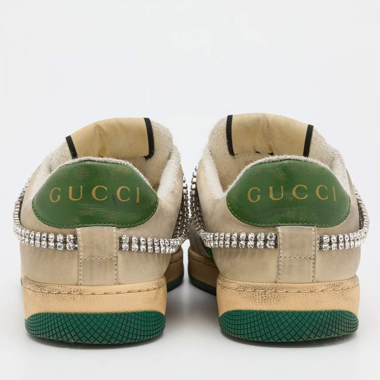 Pre Owned Gucci Off White Nubuck Leather Screener Removable Crystal Sneakers Size 39