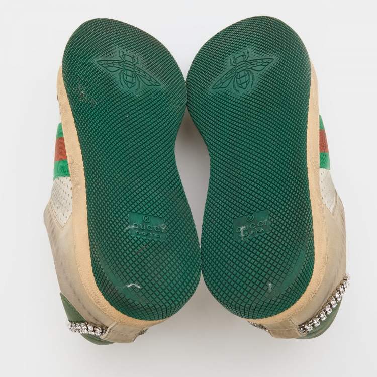 Pre Owned Gucci Off White Nubuck Leather Screener Removable Crystal Sneakers Size 39