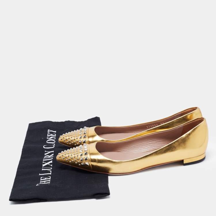 Pre Owned Gucci Gold Patent Leather Coline Ballet Flats Size 38
