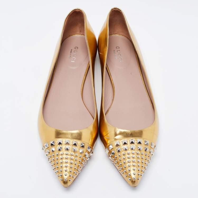 Pre Owned Gucci Gold Patent Leather Coline Ballet Flats Size 38