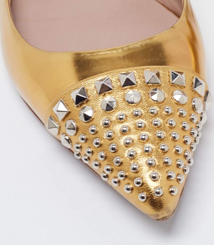 Pre Owned Gucci Gold Patent Leather Coline Ballet Flats Size 38