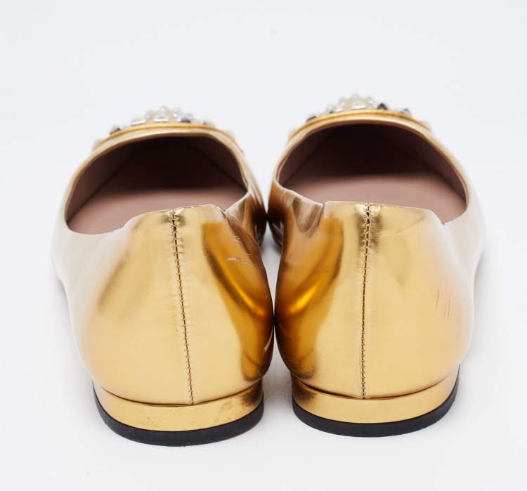 Pre Owned Gucci Gold Patent Leather Coline Ballet Flats Size 38
