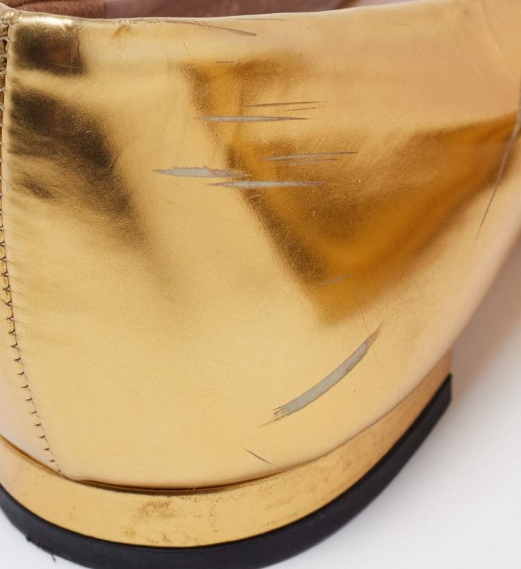 Pre Owned Gucci Gold Patent Leather Coline Ballet Flats Size 38