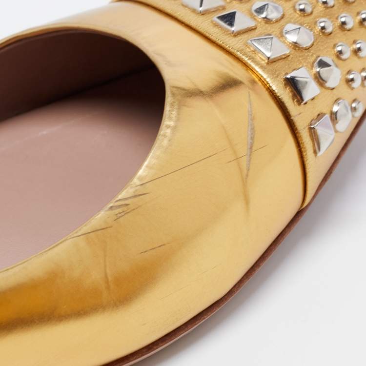 Pre Owned Gucci Gold Patent Leather Coline Ballet Flats Size 38