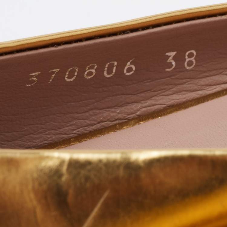 Pre Owned Gucci Gold Patent Leather Coline Ballet Flats Size 38