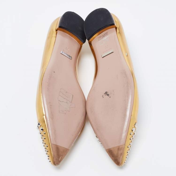 Pre Owned Gucci Gold Patent Leather Coline Ballet Flats Size 38