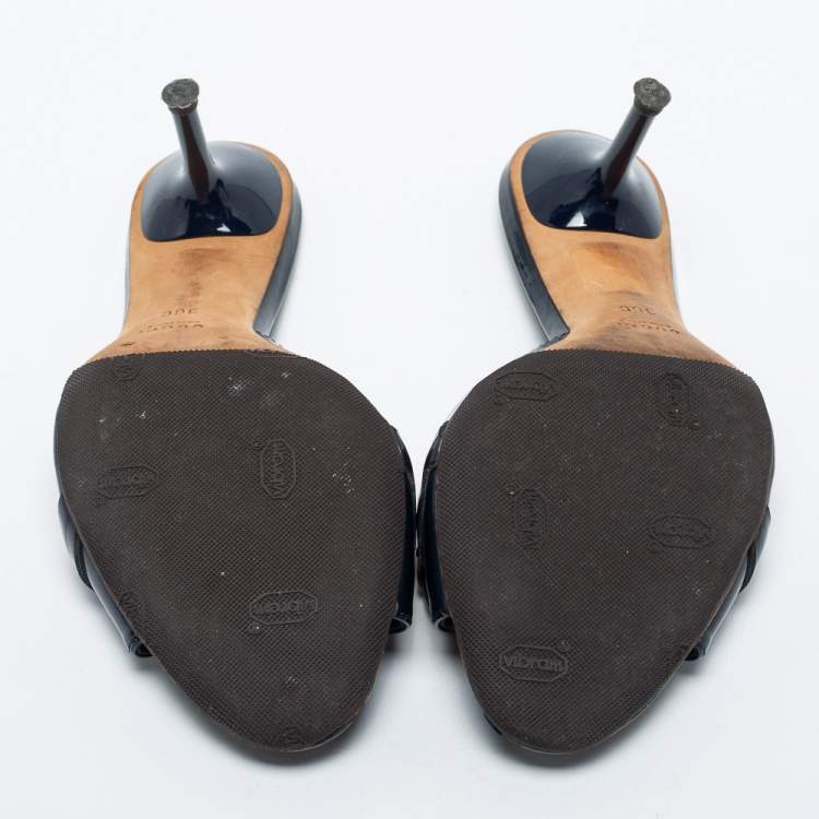 Pre Owned Gucci Navy Blue Patent Leather Hollywood Slide Sandals Size 36