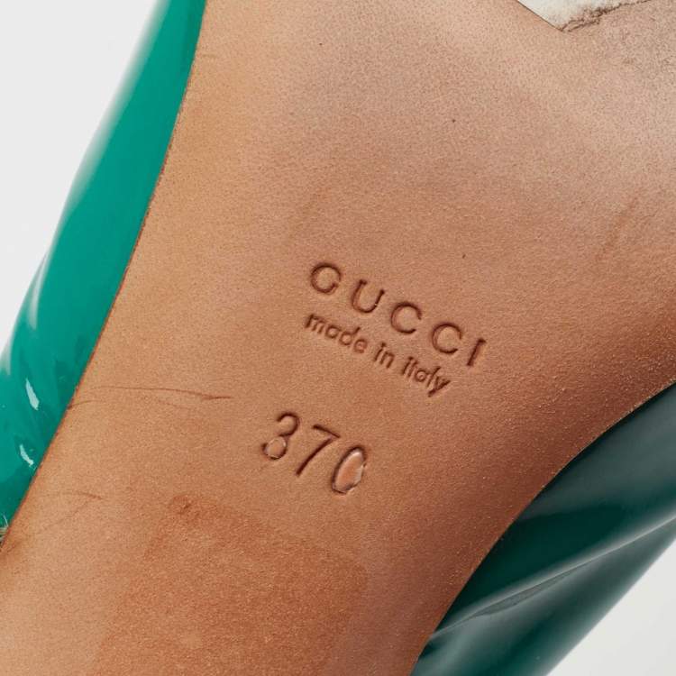 Pre Owned Gucci Green Patent Leather Peep Toe Slingback Pumps Size 37