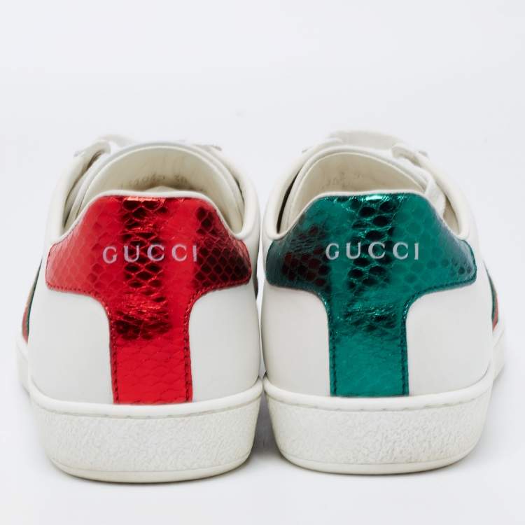 Pre Owned Gucci White Leather Bee Embroidered Ace Low Top Sneakers Size 38