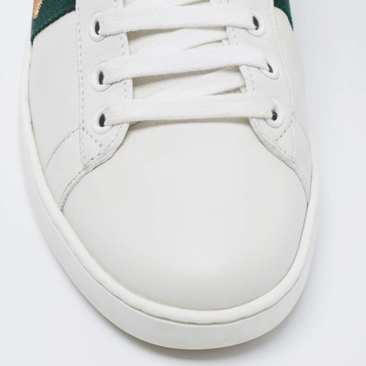 Pre Owned Gucci White Leather Bee Embroidered Ace Low Top Sneakers Size 38