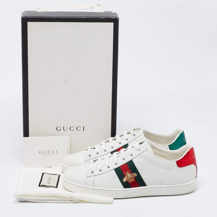 Pre Owned Gucci White Leather Bee Embroidered Ace Low Top Sneakers Size 38