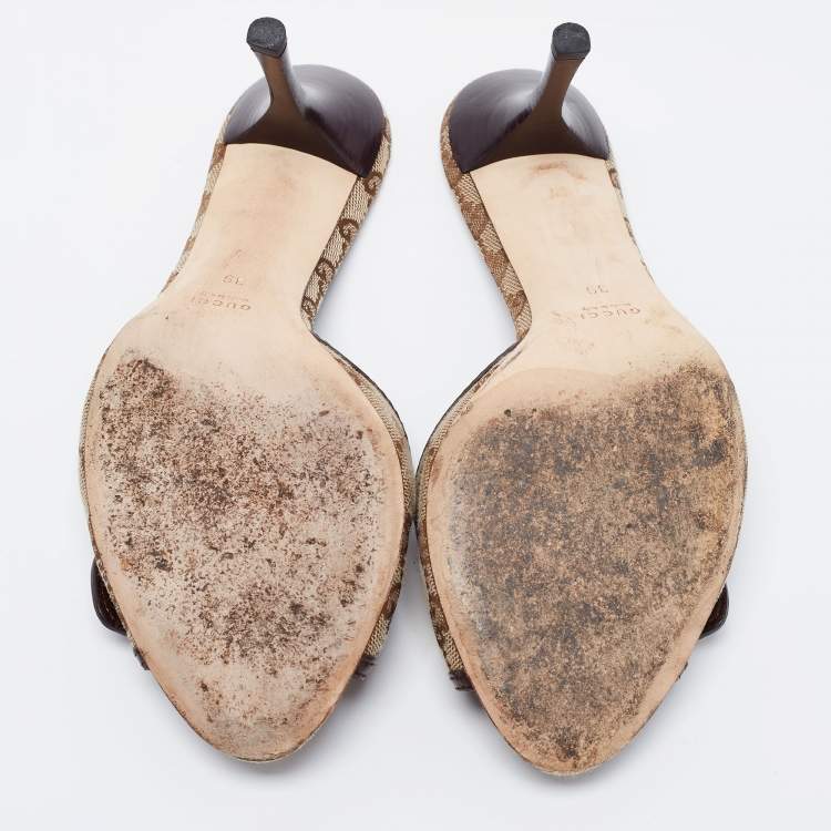 Pre Owned Gucci Beige GG Canvas and Leather Horsebit Mule Sandals Size 39