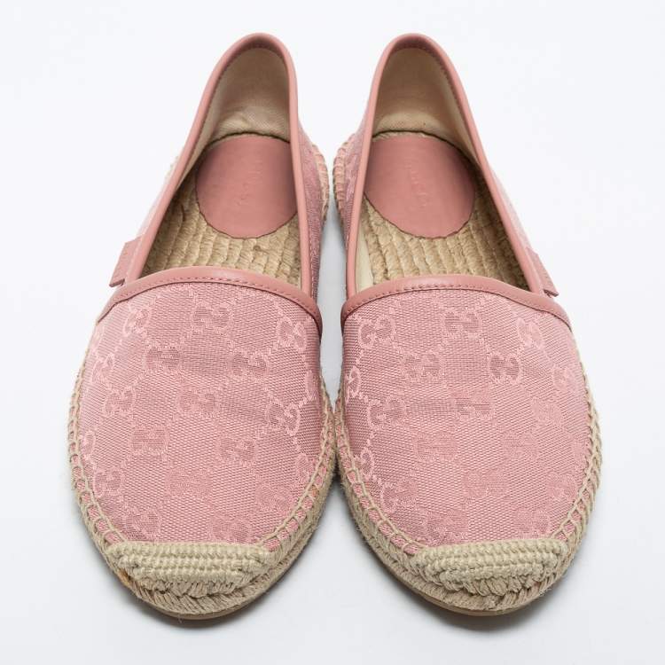 Pre Owned Gucci Pink GG Canvas  Slip On Espadrille Flats Size 38.5