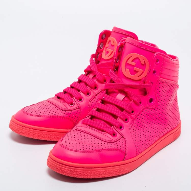 Pink Perforated Leather Coda High Top Sneakers Size 37 Gucci | TLC