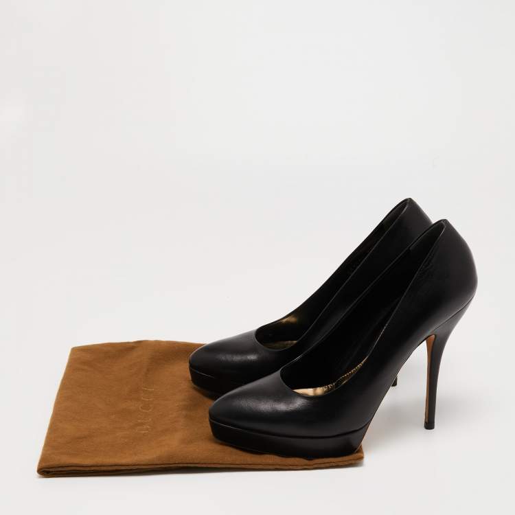 Pre Owned Gucci Black Leather Pointed Toe Pumps Size 38.5