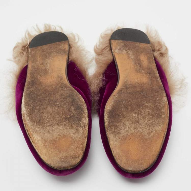 Pre Owned Gucci Purple Velvet Princetown Horsebit Flat Mules Size 39