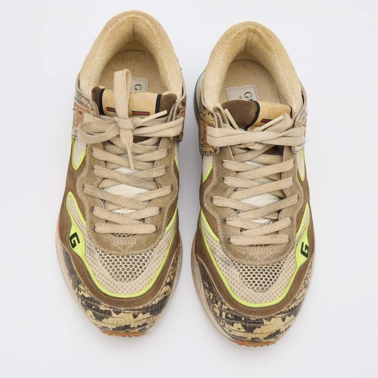 Pre Owned Gucci Multicolor Mesh, Leather and Suede Ultrapace Low Top Sneakers Size 38