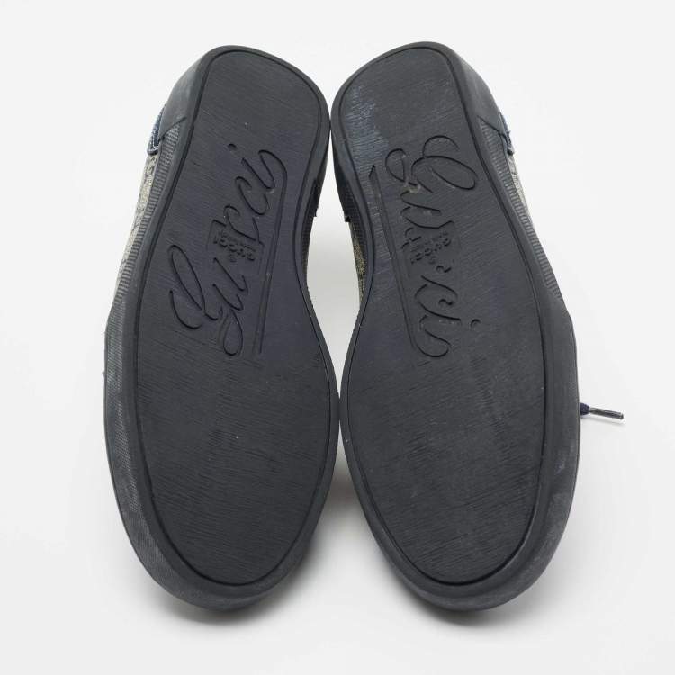 Pre Owned Gucci Navy Blue/Beige GG Supreme Canvas and Suede Low Top Sneakers Size 41