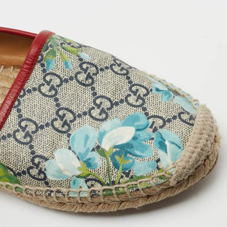 Pre Owned GUCCI Multicolor GG Coated Canvas Blooms Espadrille Flats Size 37 