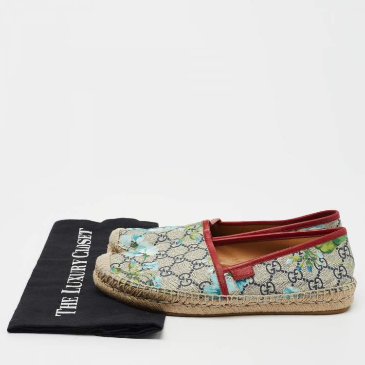 Pre Owned GUCCI Multicolor GG Coated Canvas Blooms Espadrille Flats Size 37 